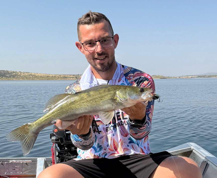 Angeln Extremadura Orellana Spanje Snoekbaars Extremadura Spanje Snoekbaars